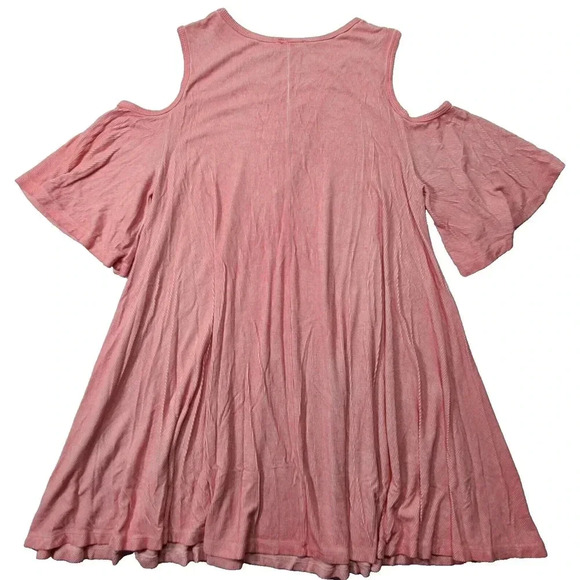 Umgee Cold Shoulder Top Blouse Tunic Women's Medium Pink Ribbed Stretch - Picture 3 of 7